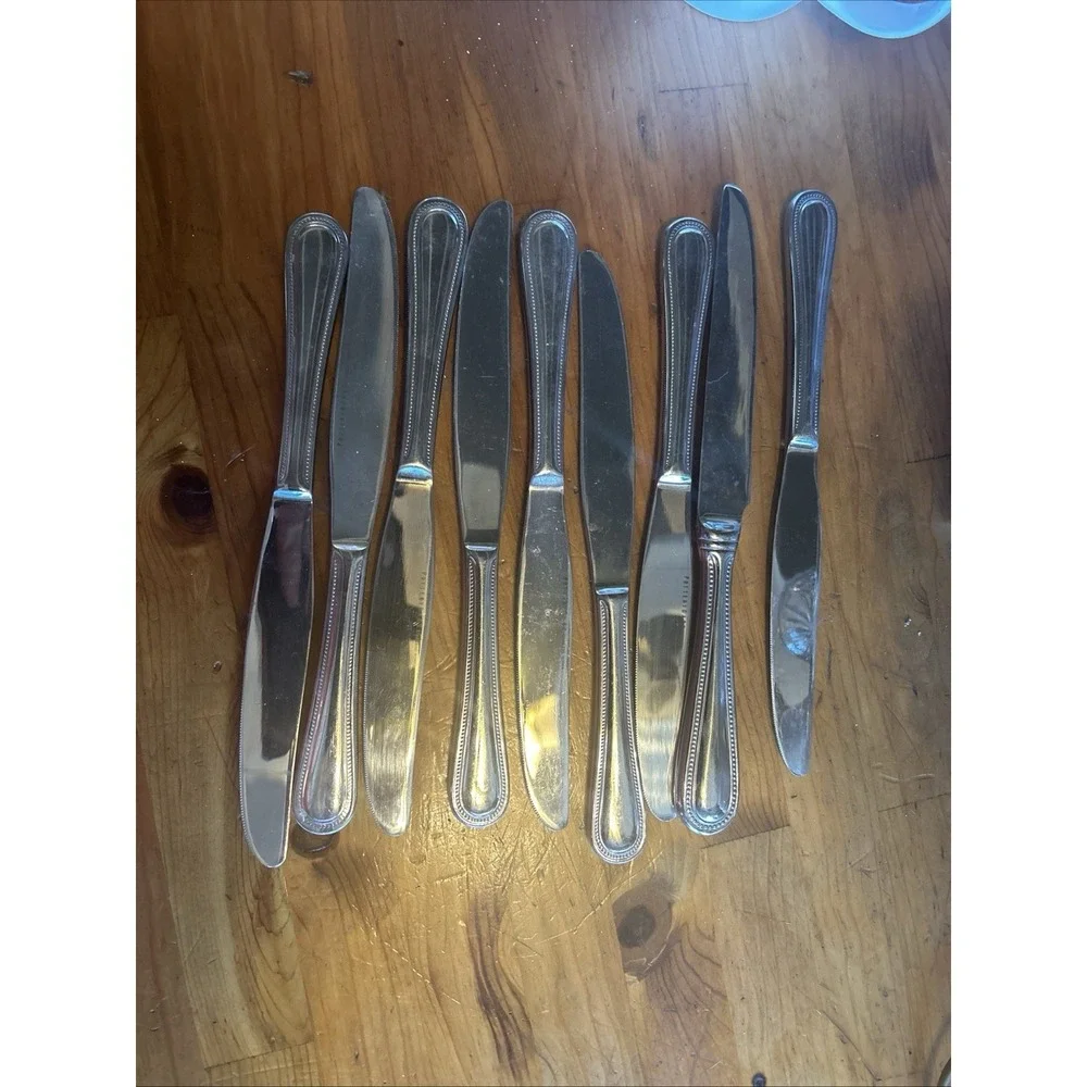 Pottery Barn PBN23 Stainless Beaded Outline Flatware Lot 9 Dinner Knives Knife